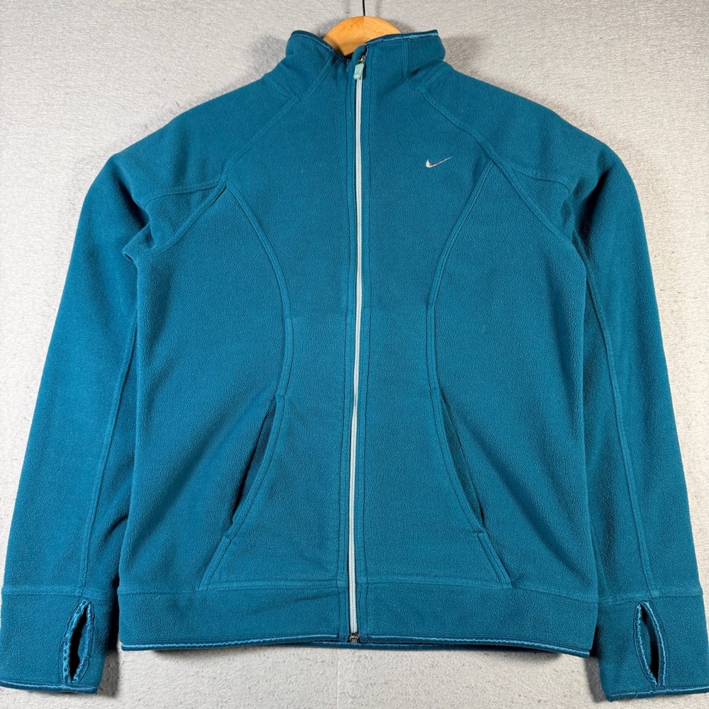 Vintage Nike Therma Fit Fleece Jacket‎ Teal Full Zip Thumbholes Women's S